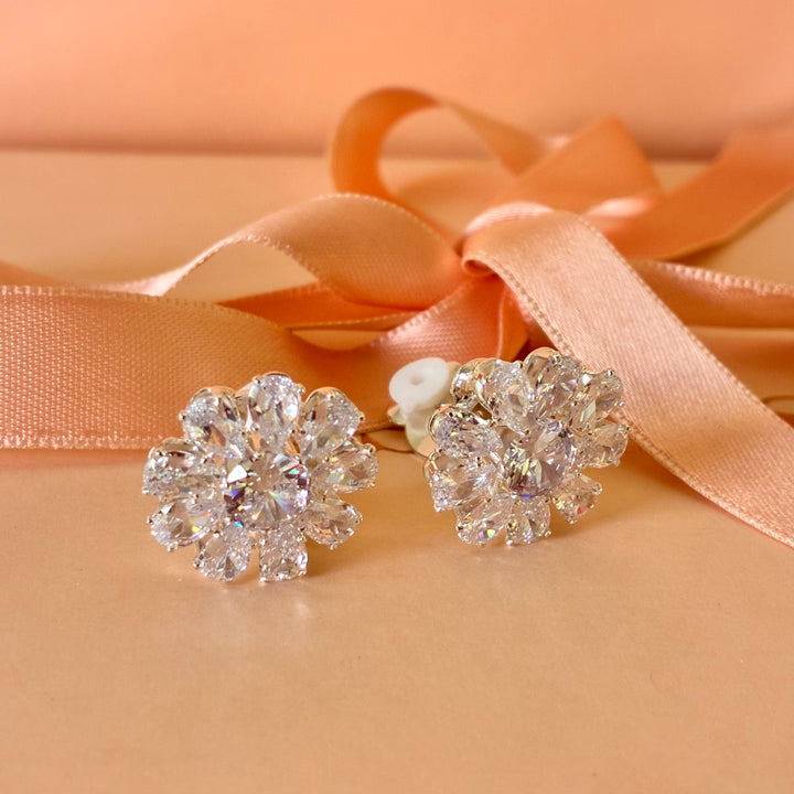 Flower zircone silver clip on earrings