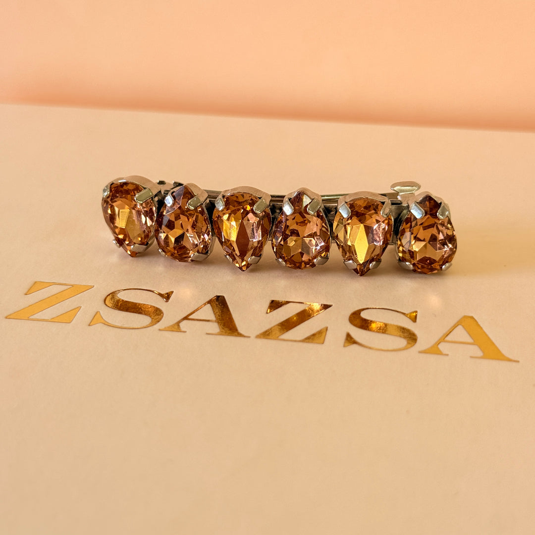 Preciosa Crystals teardrop peach white gold hair clip