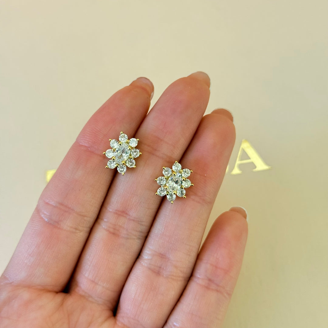 Flower zircone sterling silver gold plated set