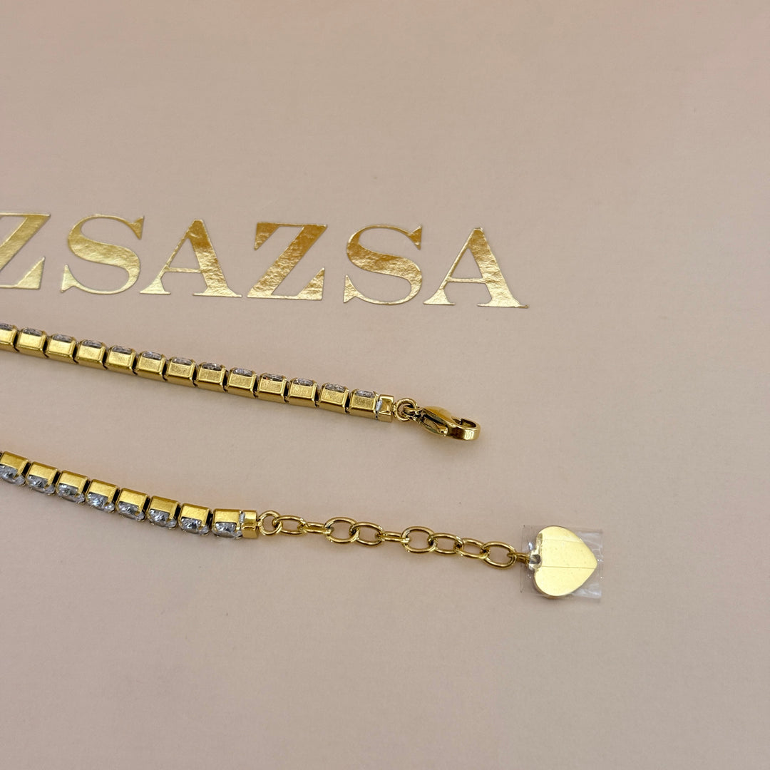 Zircone tennis gold plated stainless steel necklace & bracelet