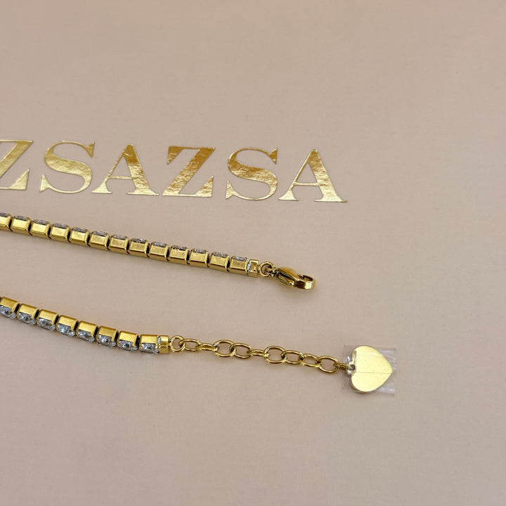 Zircone tennis gold plated stainless steel necklace & bracelet