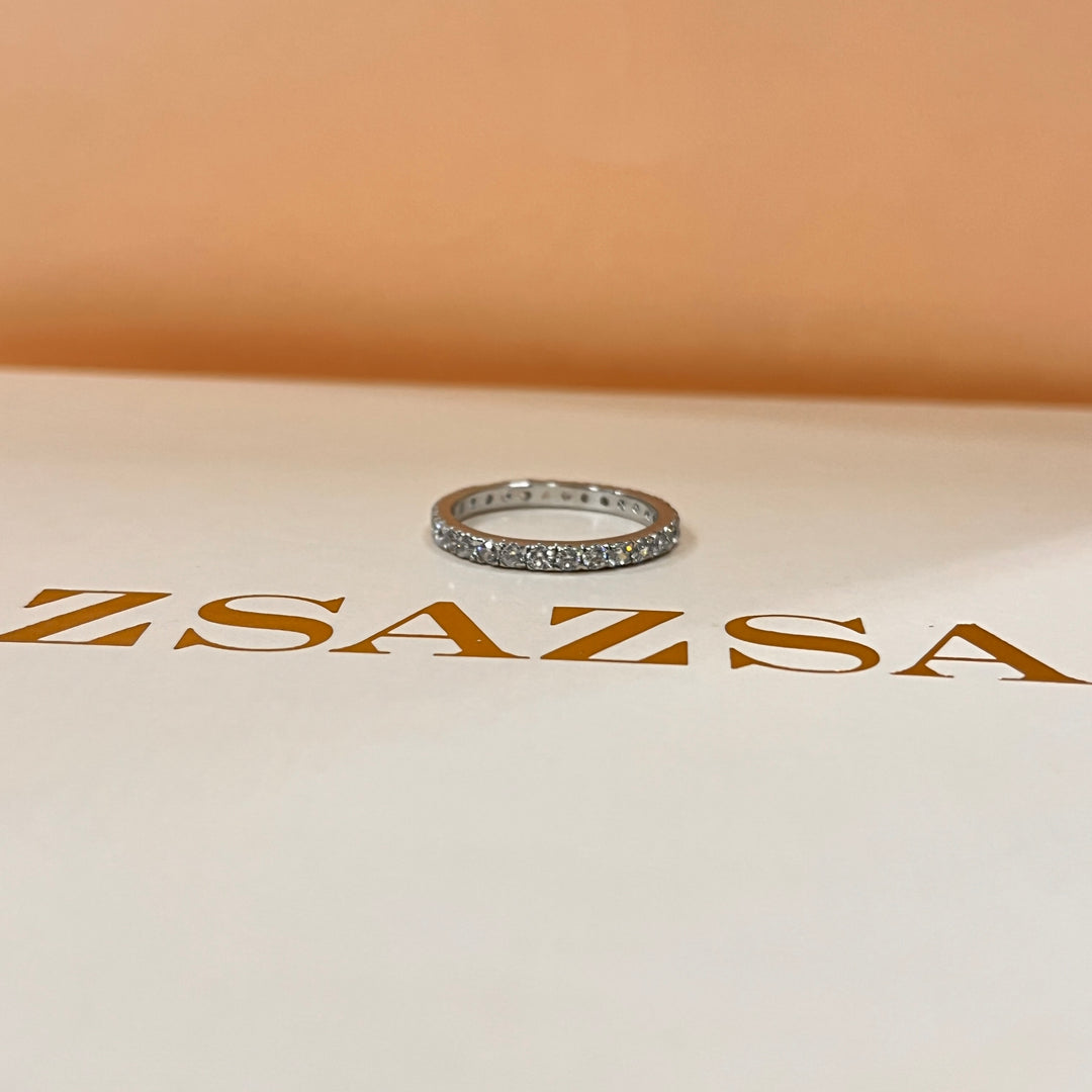 Zircone white gold plated band ring