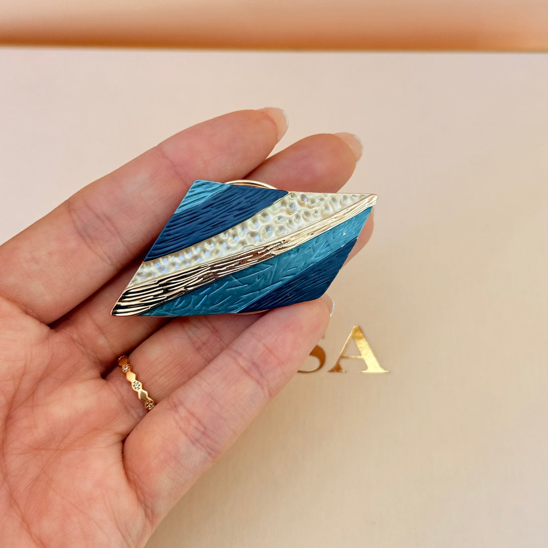 Mixed texture blue enamel rose gold plated set