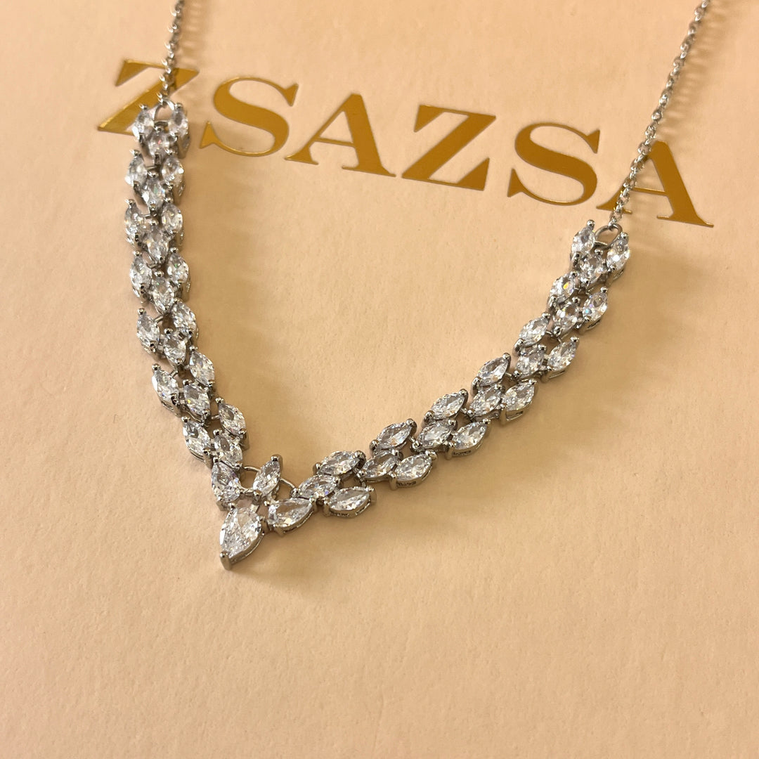 Marquise zircone white gold plated set