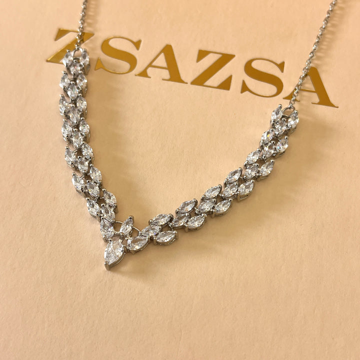 Marquise zircone white gold plated set