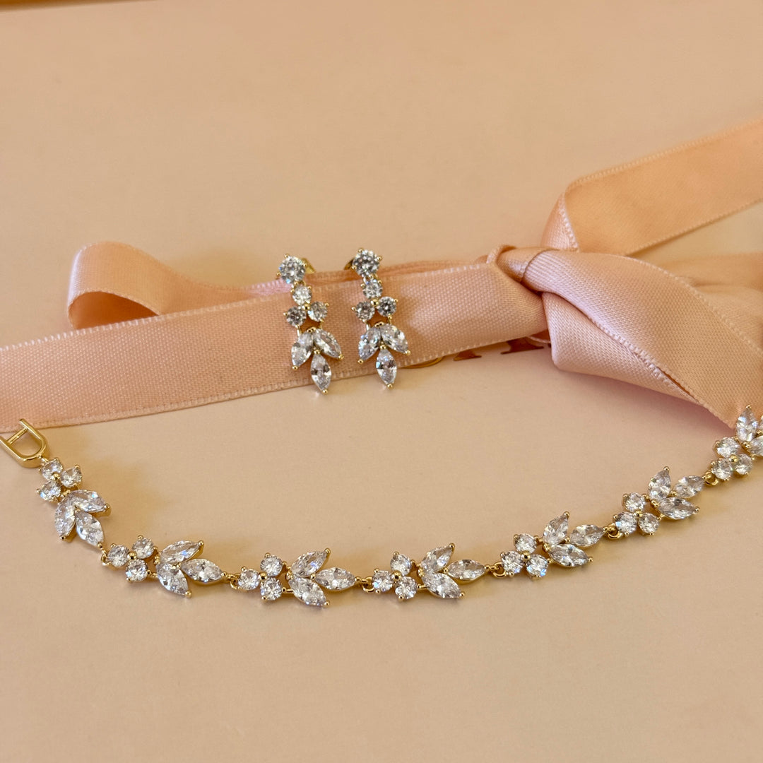 Marquise zircone gold plated earrings and bracelet set