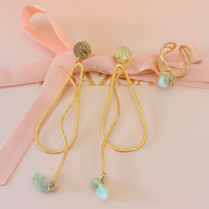 Handmade mint stone gold plated set