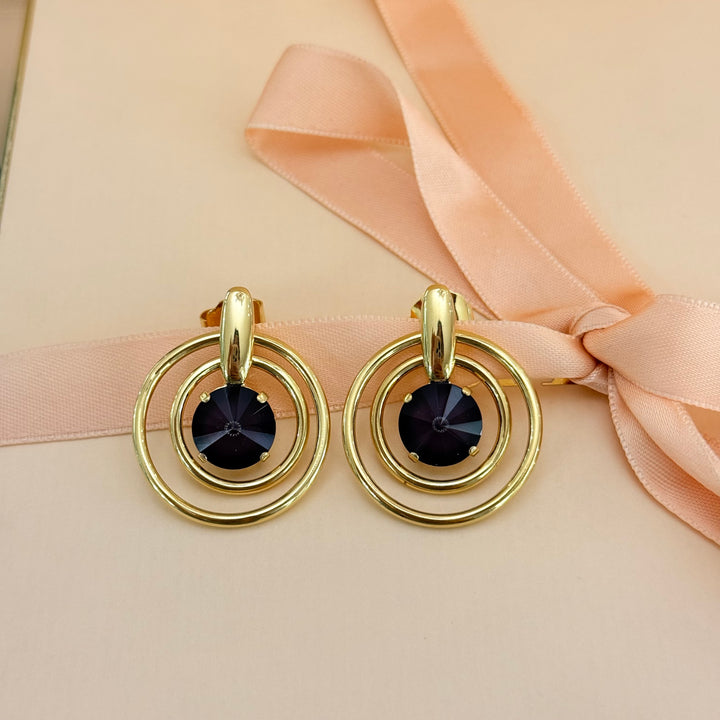 Statement plum Swarovski crystals earrings and ring