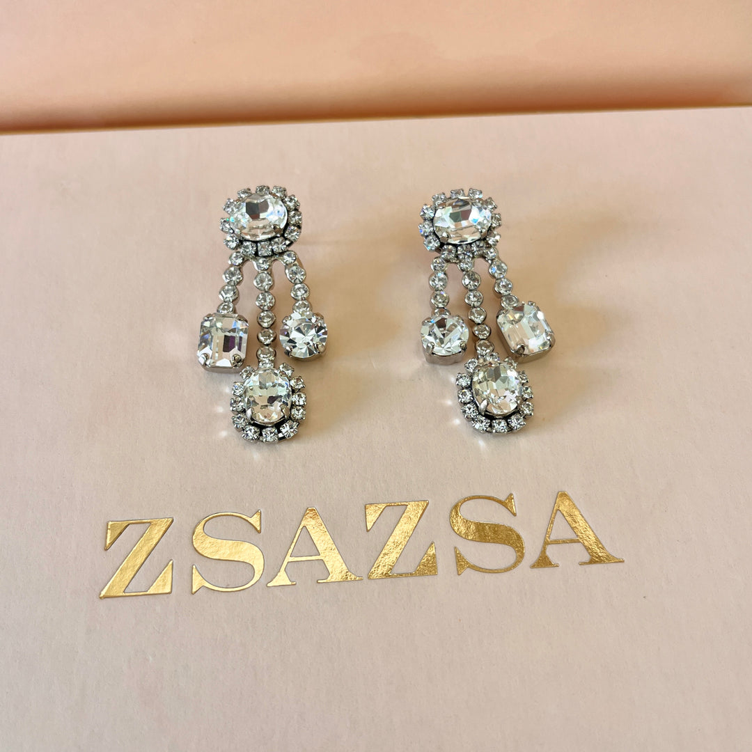 Swarovski crystals mix of shapes white gold plated earrings