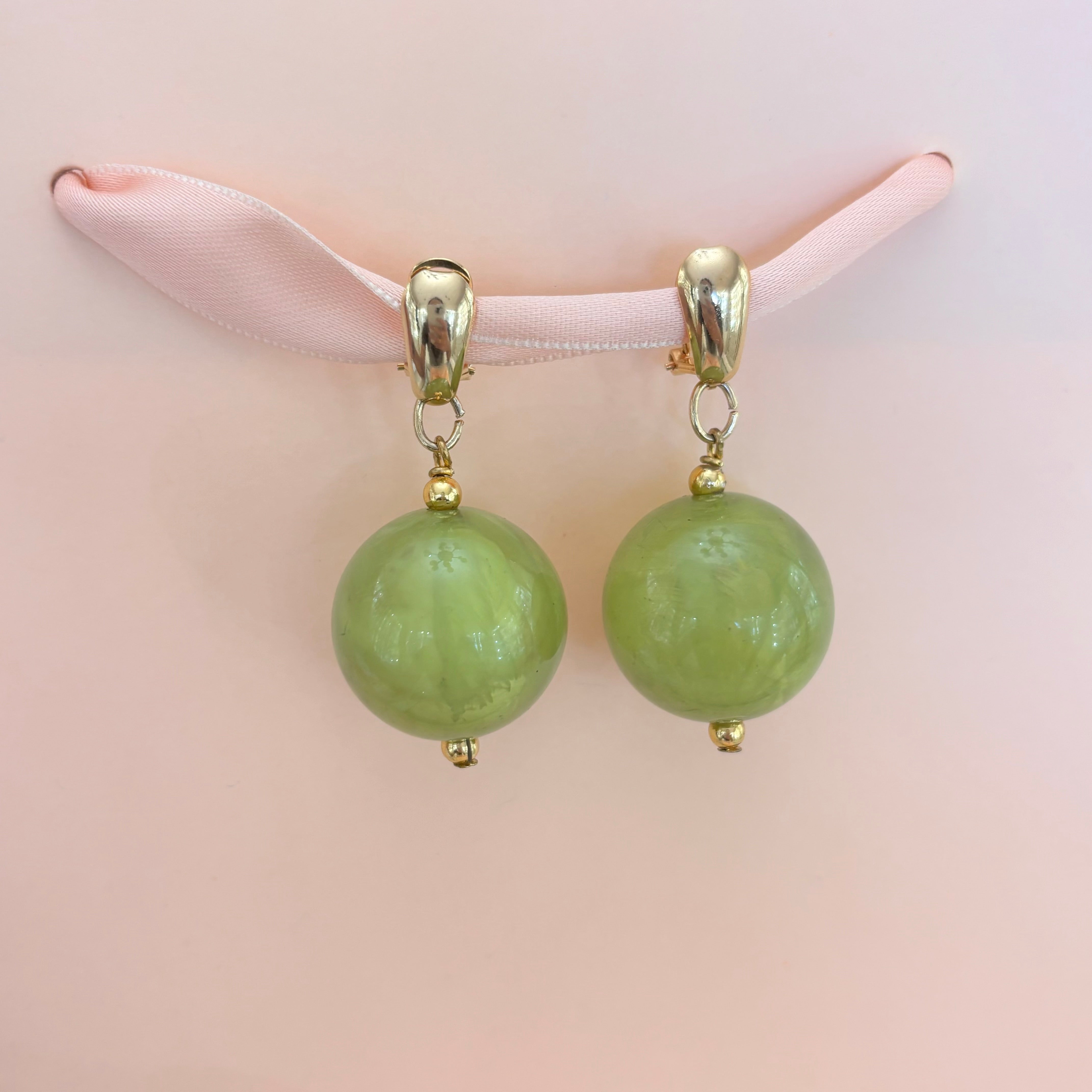 Green ball earrings