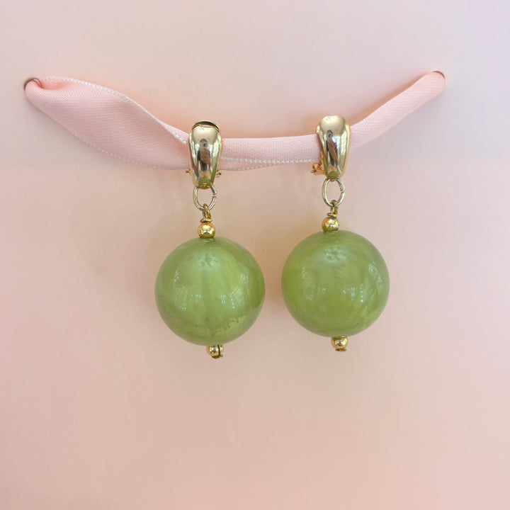 Green ball earrings