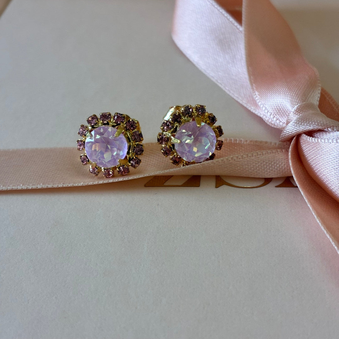 Pink Swarovski crystals gold plated studs