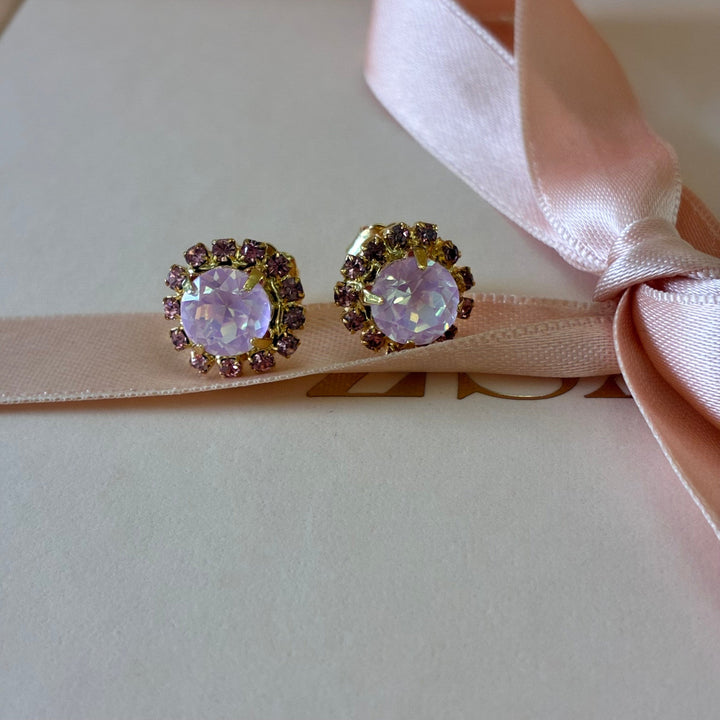 Pink Swarovski crystals gold plated studs