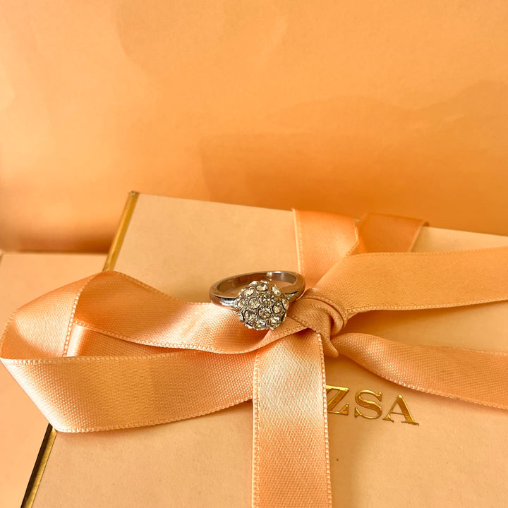 Rhinestone white gold plated ball ring