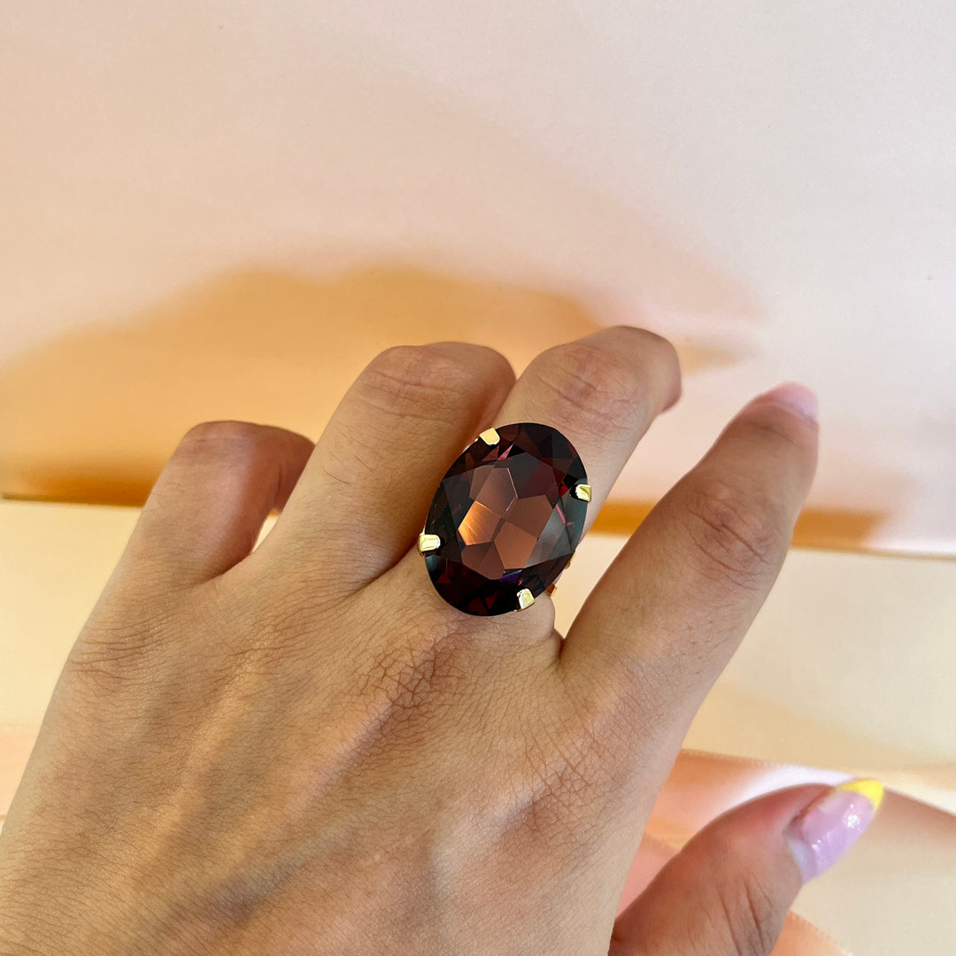 Purple oval preciosa crystals ring