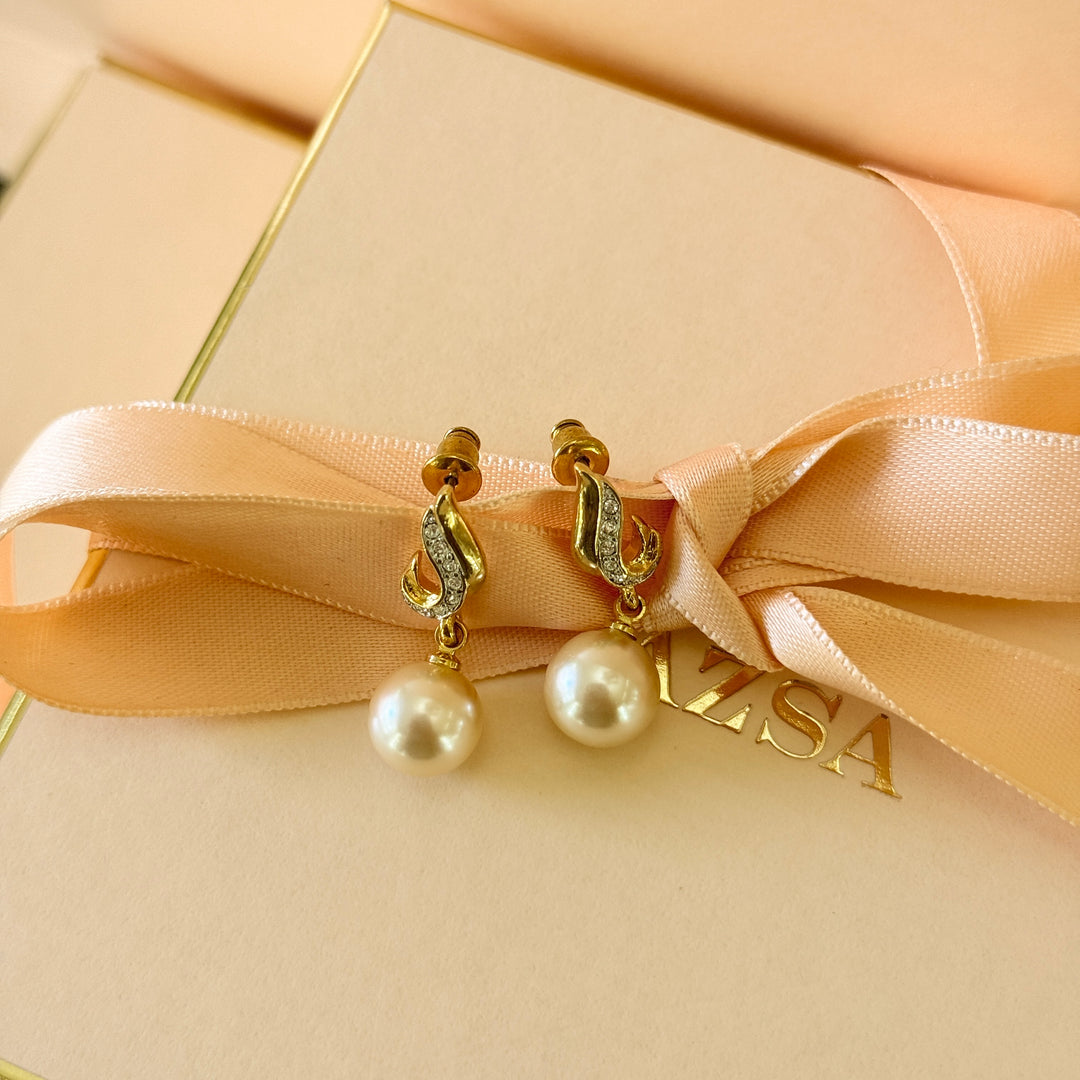 Swarovski crystals & cream pearl gold plated earrings