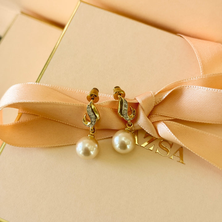 Swarovski crystals & cream pearl gold plated earrings