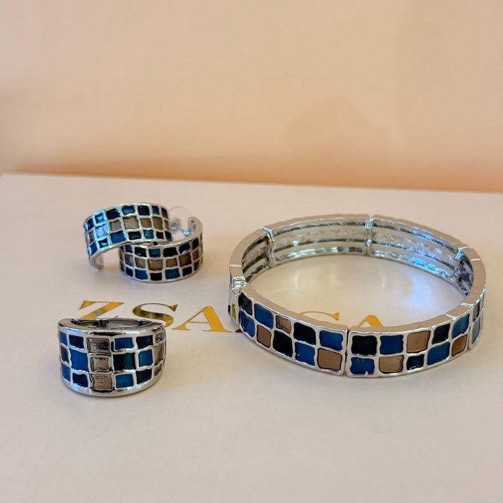 Blue & bronze silver Enamel Set
