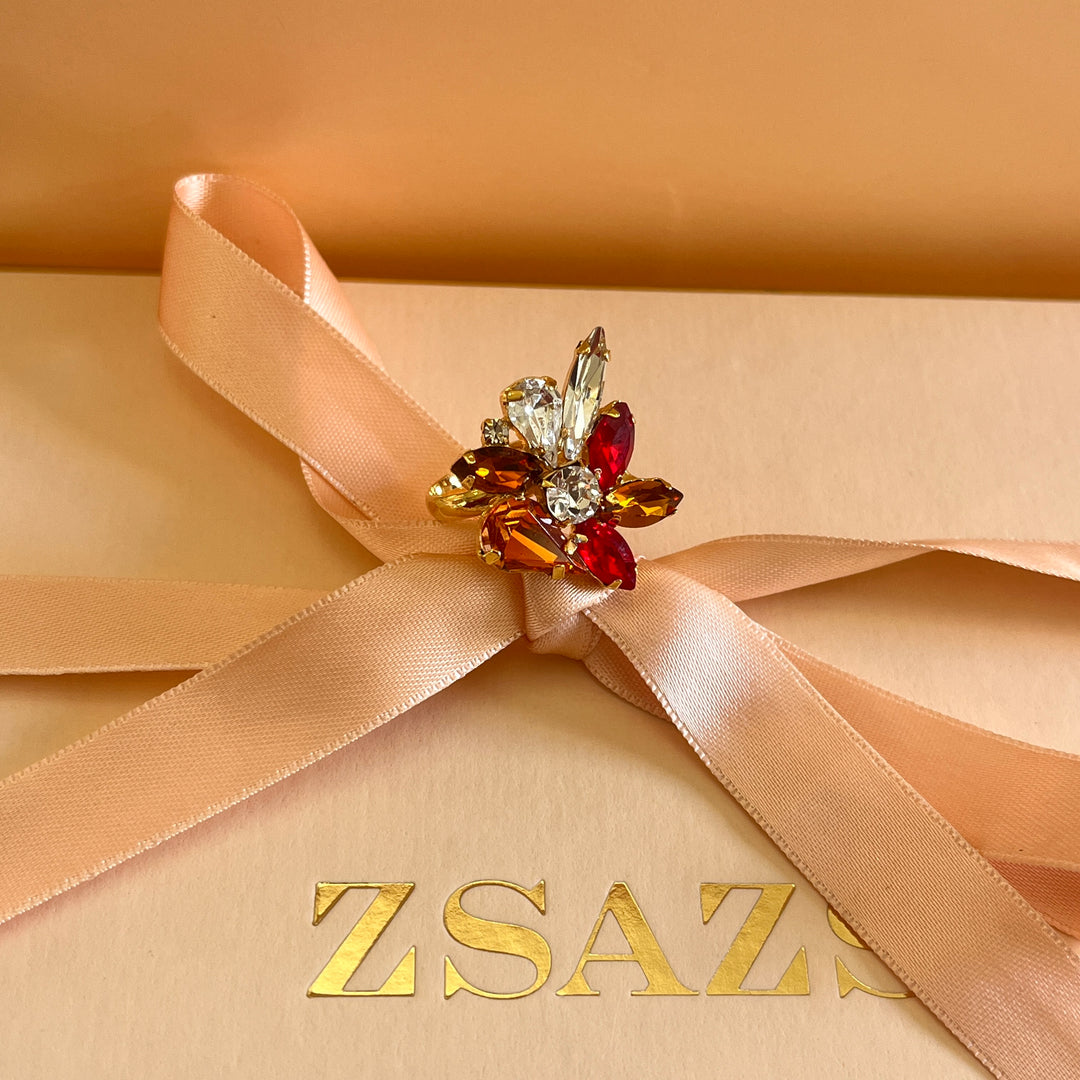 Orange and red Preciosa crystals set