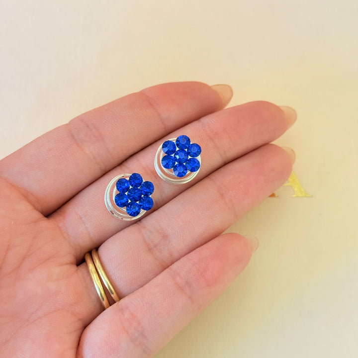 Rhinestone royal blue dainty flower spiral hair
