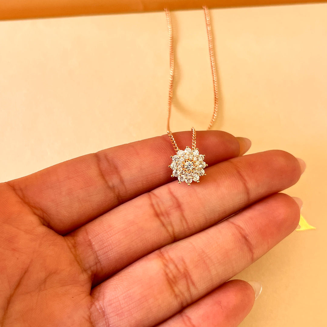 zircone rose gold plated flower necklace