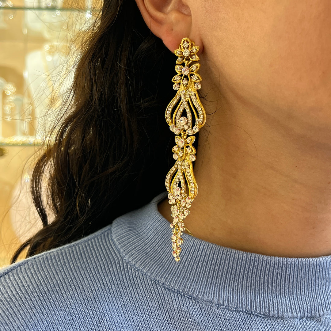 Swarovski crystals gold plated long earrings