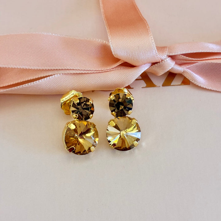 Double round bronze gold plated earrings