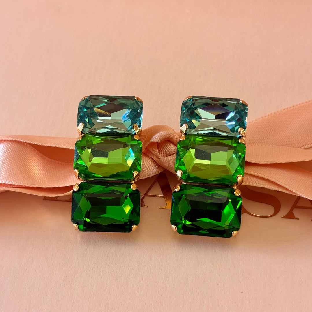 Green Rectangle Preciosa crystals earrings