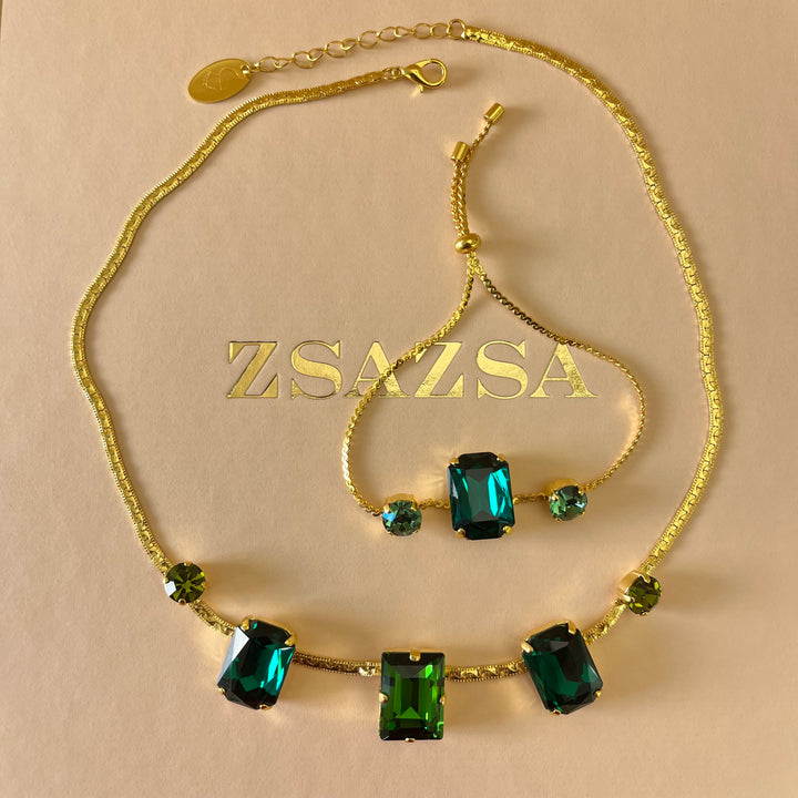 Green Swarovski crystals set