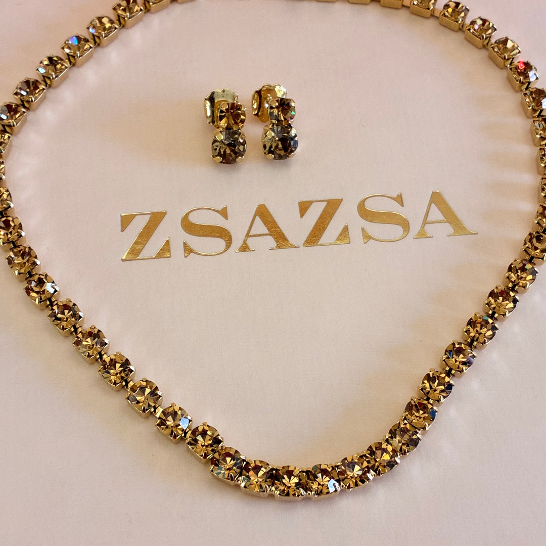 Bronze Swarovski crystals gold plated set