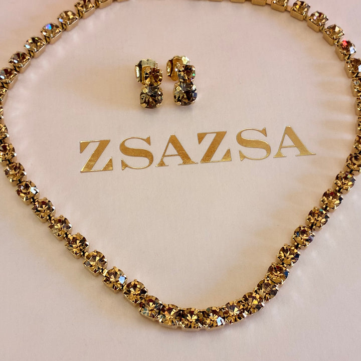 Bronze Swarovski crystals gold plated set