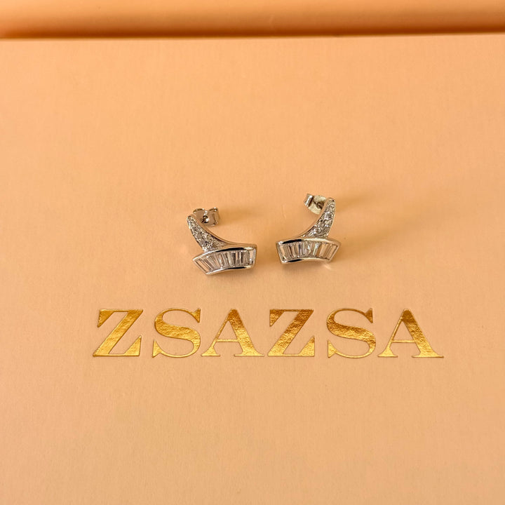 Baguette zircone silver earrings