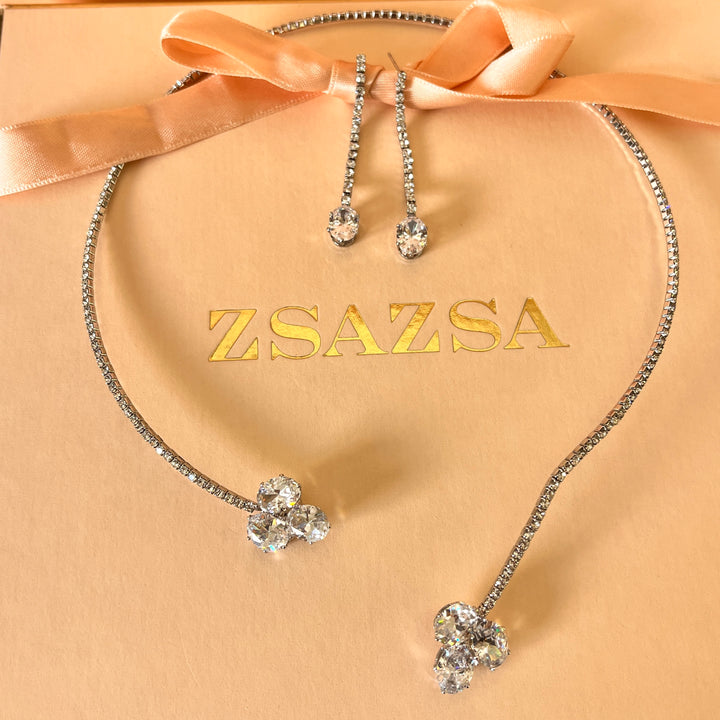 Oval zircone white gold plated set