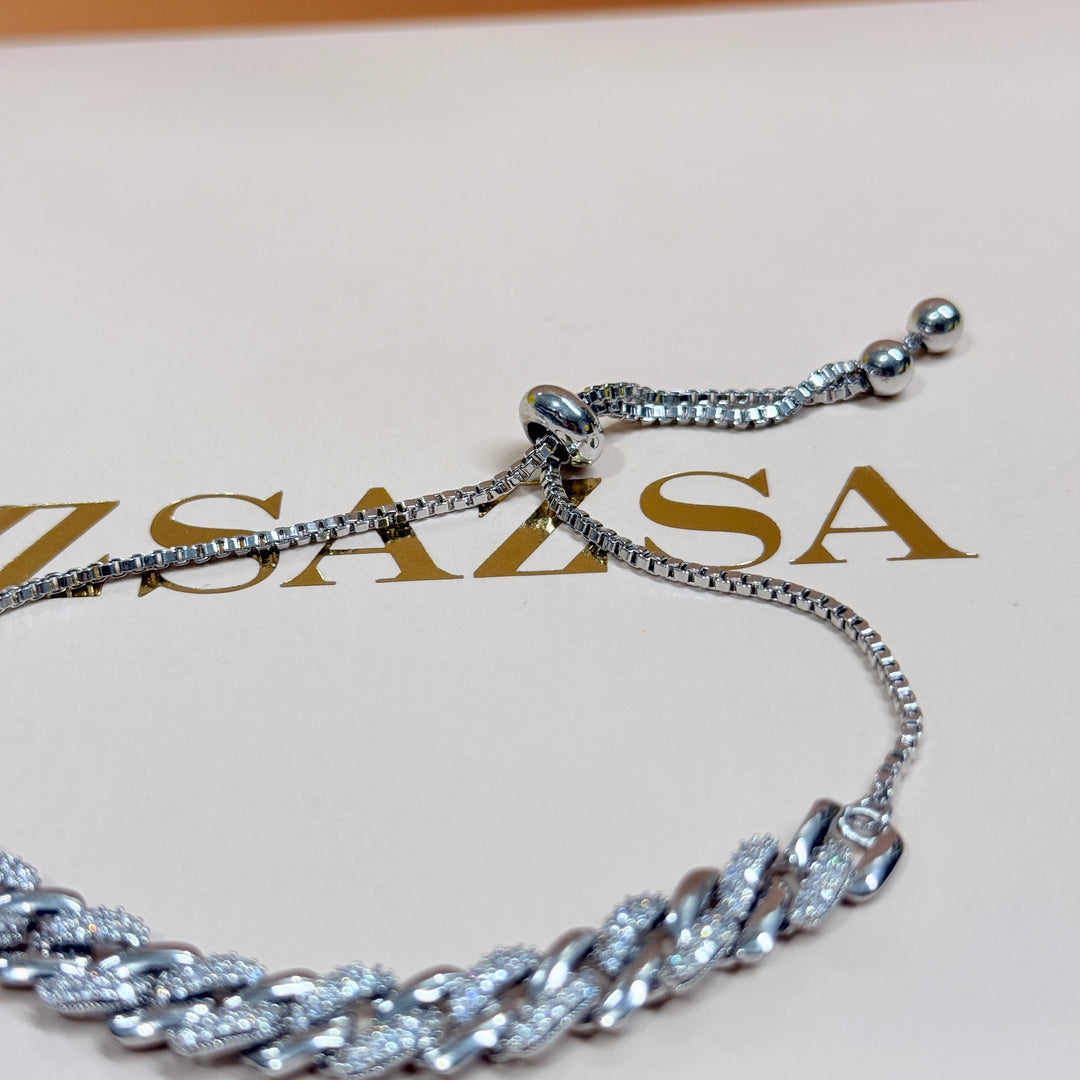 Chain design zircone silver necklace and bracelet