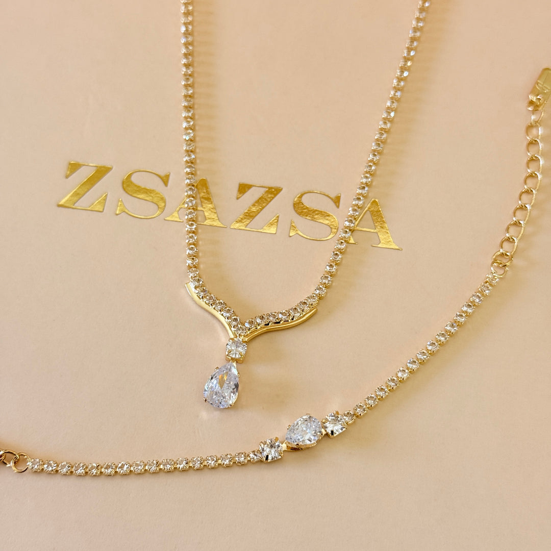 Teardrop zircone gold plated set
