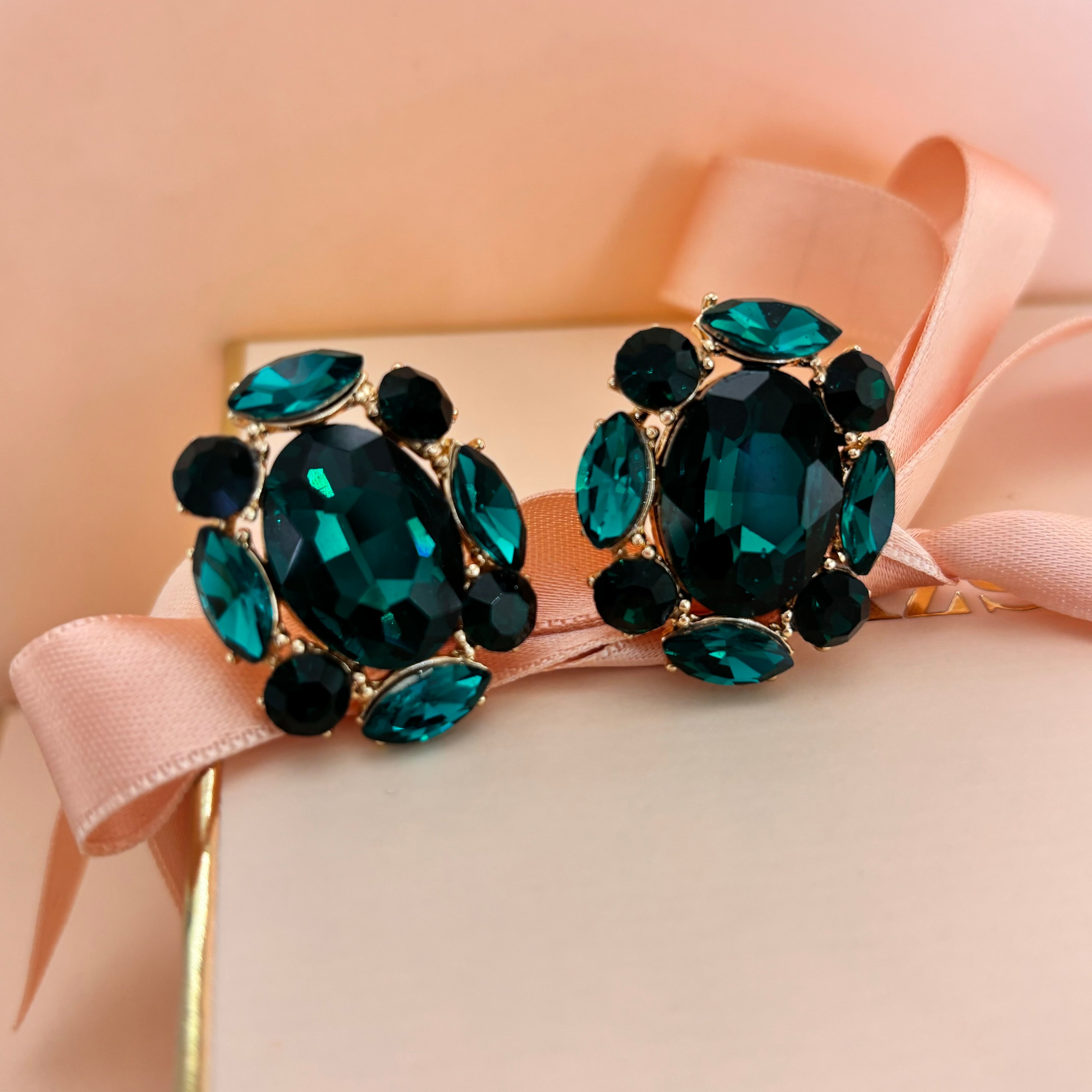 Multi Stone Cluster Oval Evening Earrings