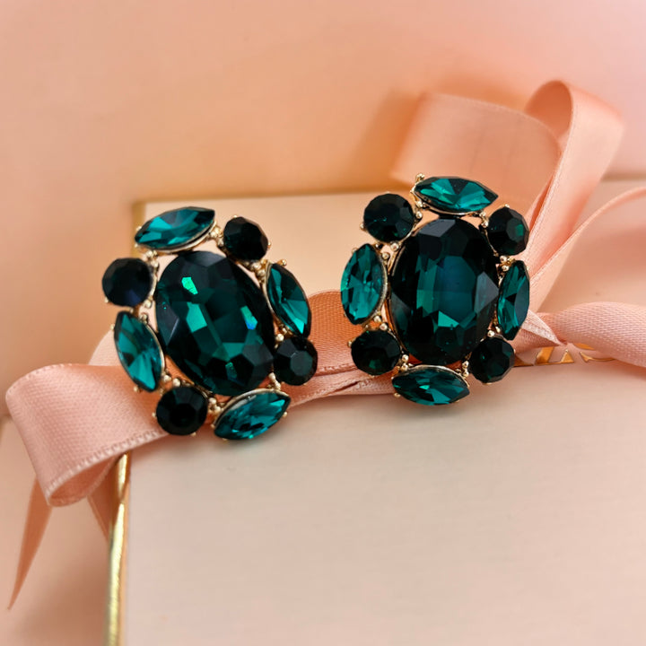 Multi Stone Cluster Oval Evening Earrings