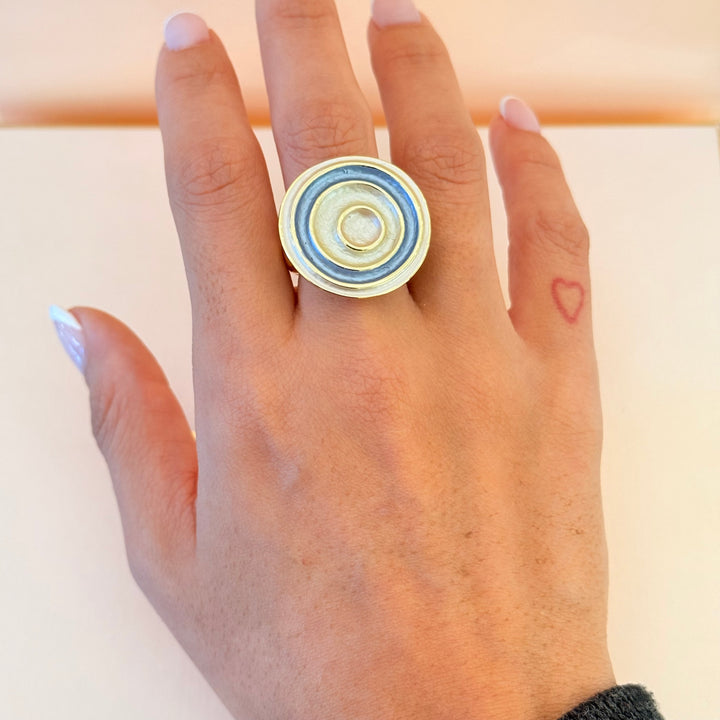 Spiral blue and cream enamel gold plated set