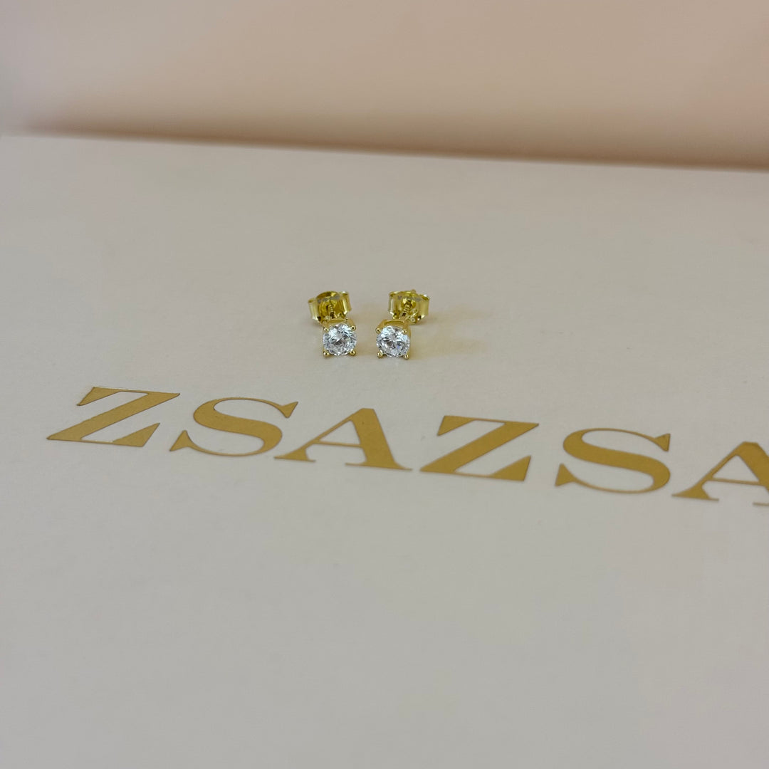 Solitaire zircone sterling silver gold plated set