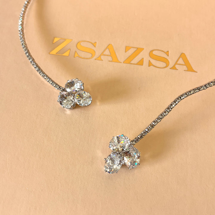 Oval zircone white gold plated set