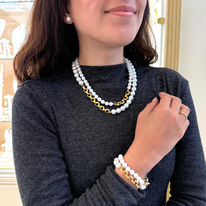 White 2 rows Mallorca Pearls set