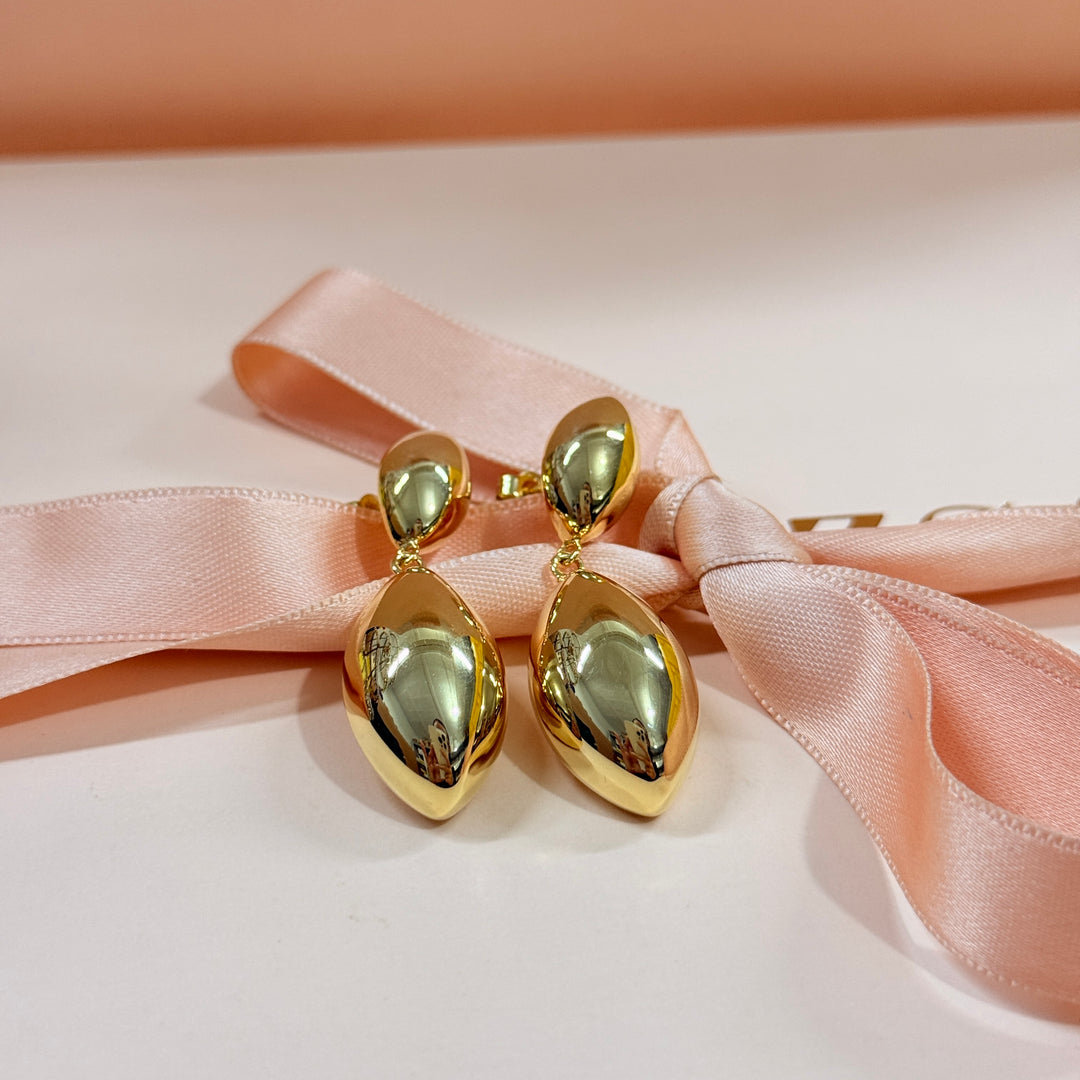 Marquise shaped sterling silver gold plated earrings