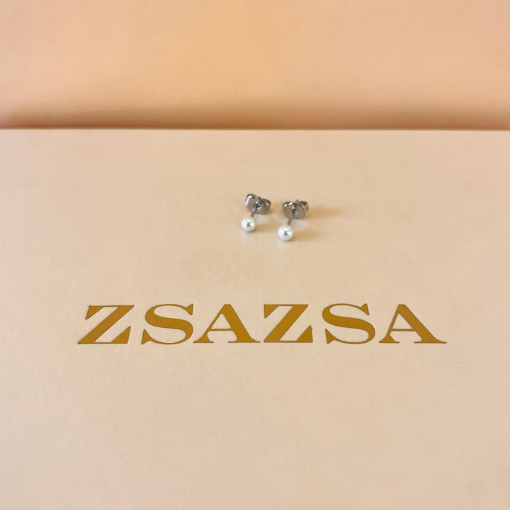 White Mallorca pearls white gold plated studs