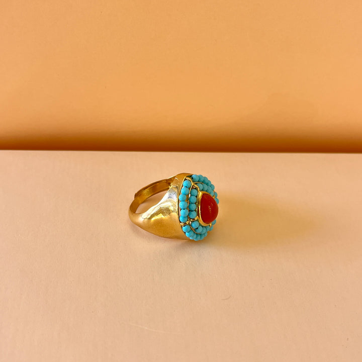 Turquoise & coral ring