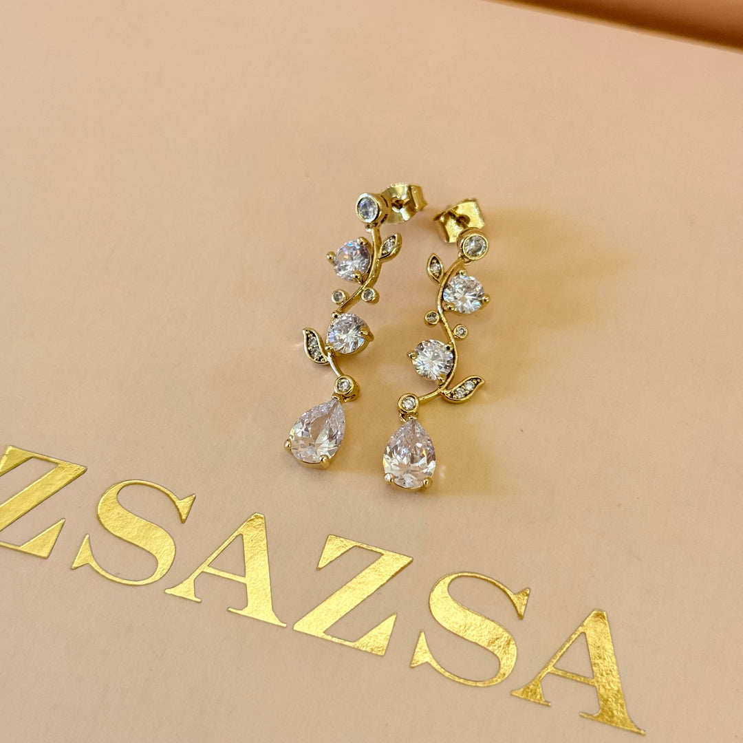 Teardrop and leaves zircone gold plated set