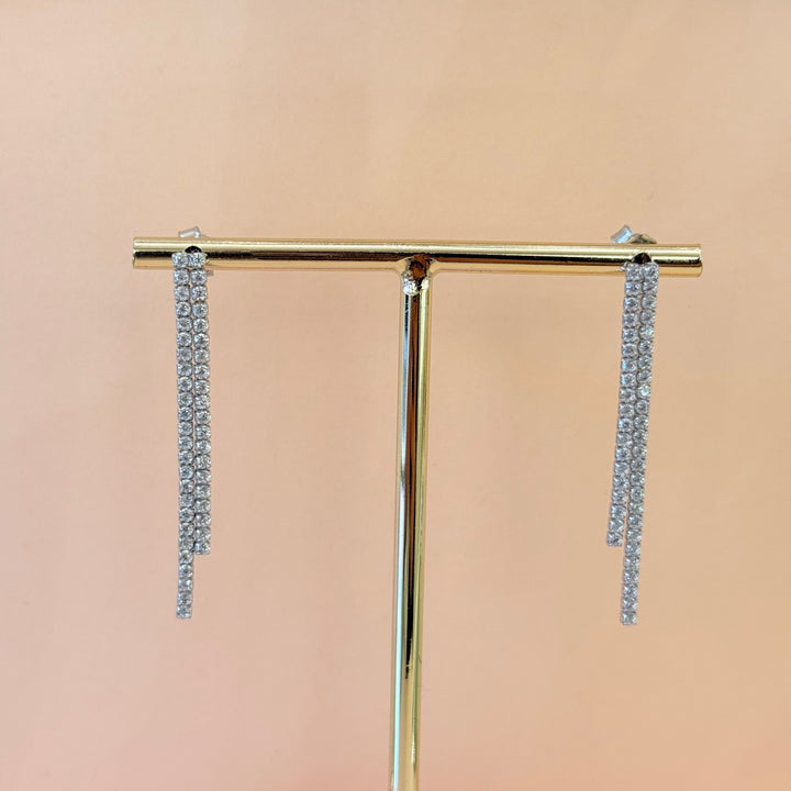 Double fringe zircone sterling silver earrings