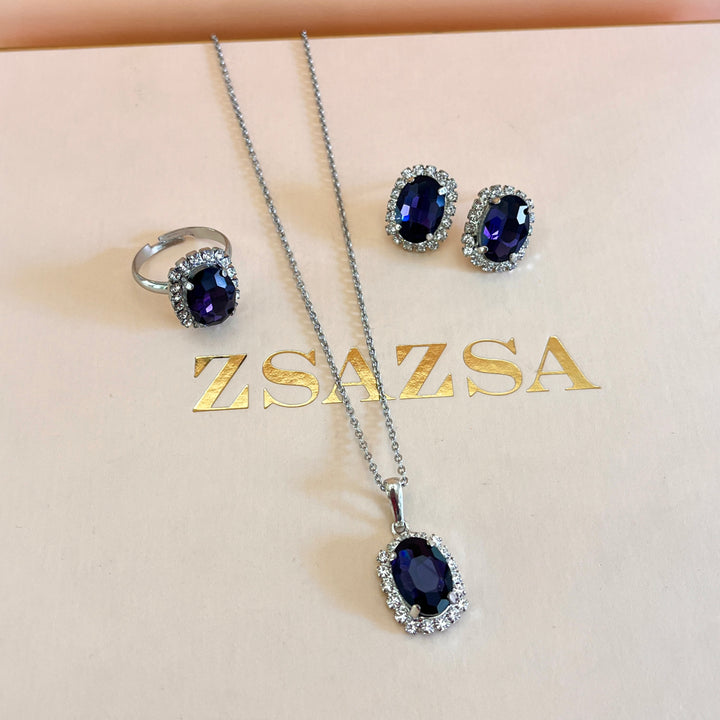 Purple oval preciosa crystals set