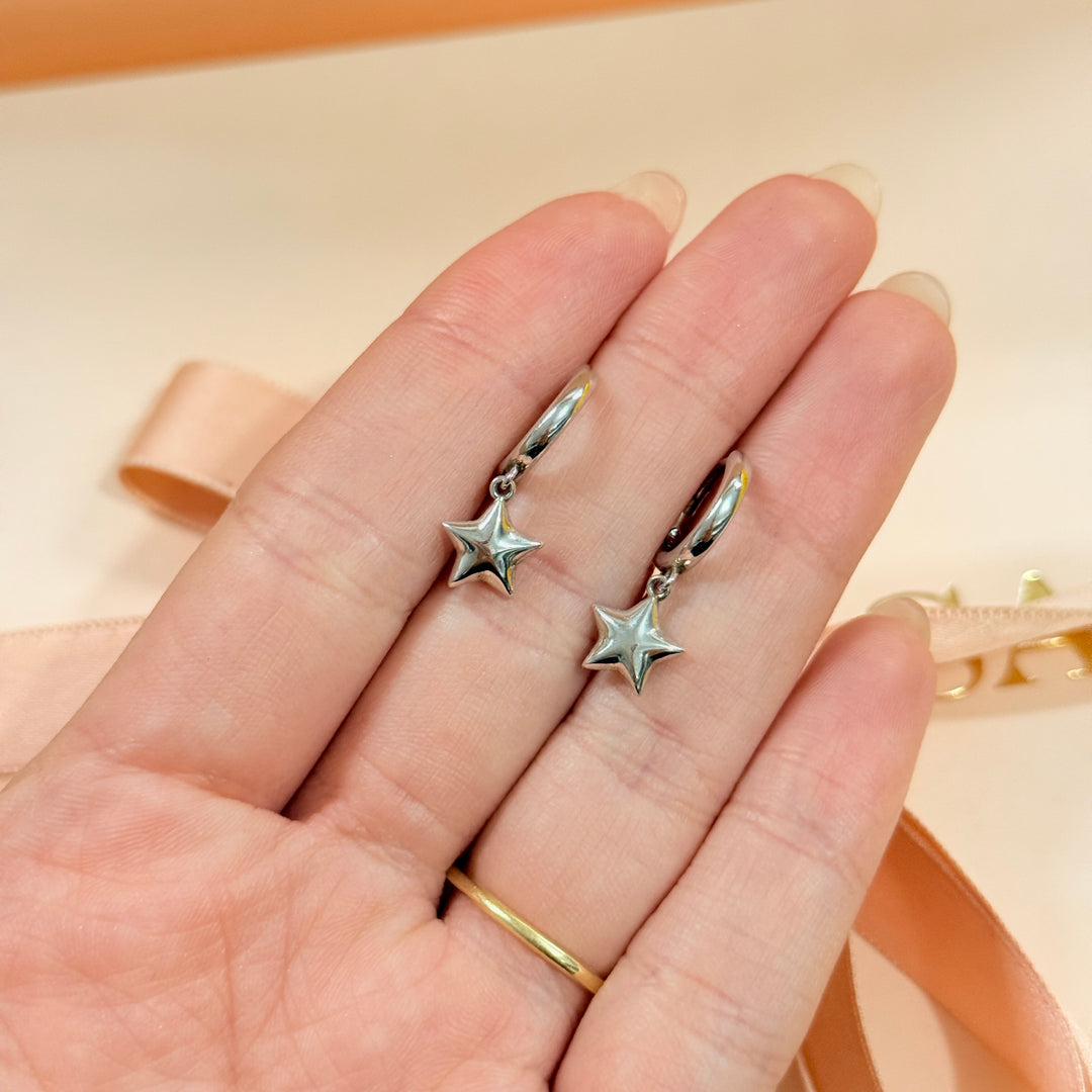 Dainty star sterling silver hoops