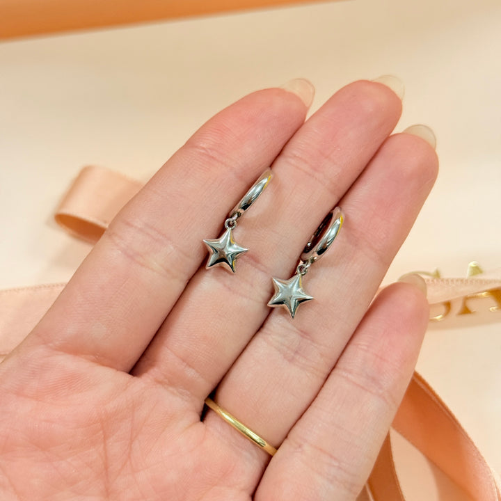 Dainty star sterling silver hoops