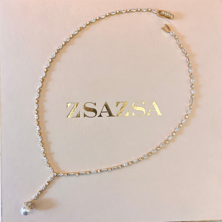 Marquise zircone and Pearl gold plated set